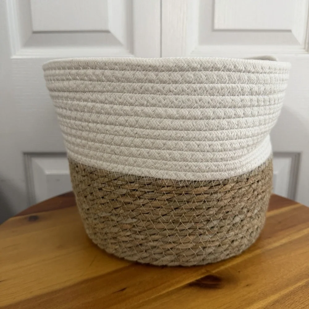 Rope White Natural Seagrass Coiled Storage Basket Utility Decor Any Room Western